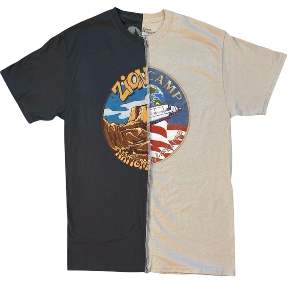 Tree Hugger Graphic Tee T Shirt Unisex Medium Zion Camp Split Nasa Cotton NWOT